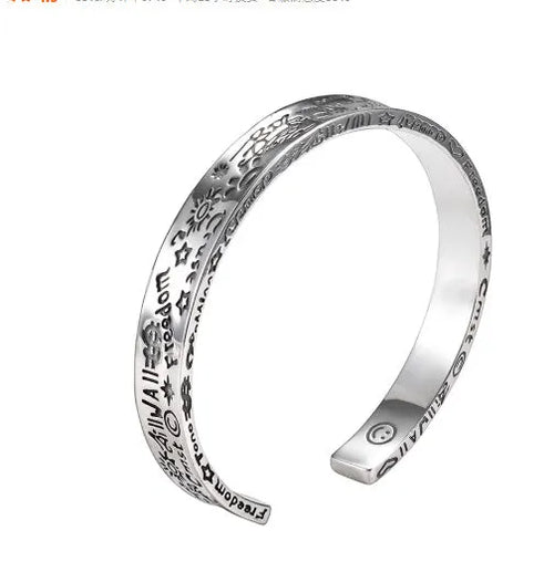 925 sterling silver graffiti bracelet for men, adjustable silver hip-hop retro design