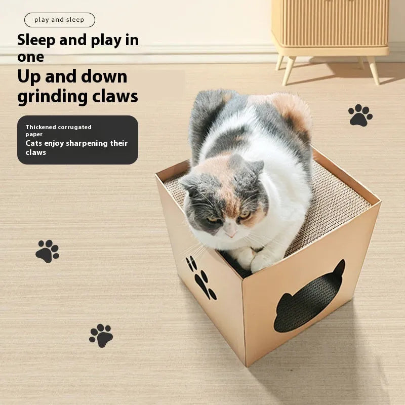 30cm vertical corrugated paper cat scratch board with box house in pet milk carton colour