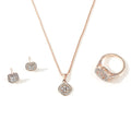 Alloy rhinestone three-piece wedding set with ring, stud earrings and 67cm necklace in gold