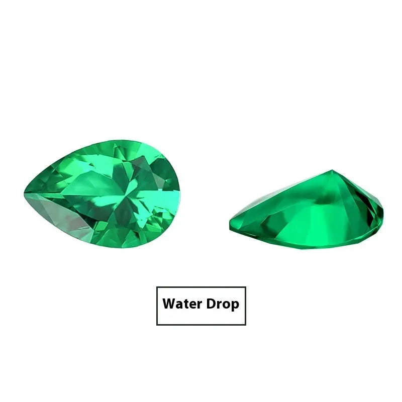 A loose cultivated emerald gemstone in a columbia green treasure colour on a white background.