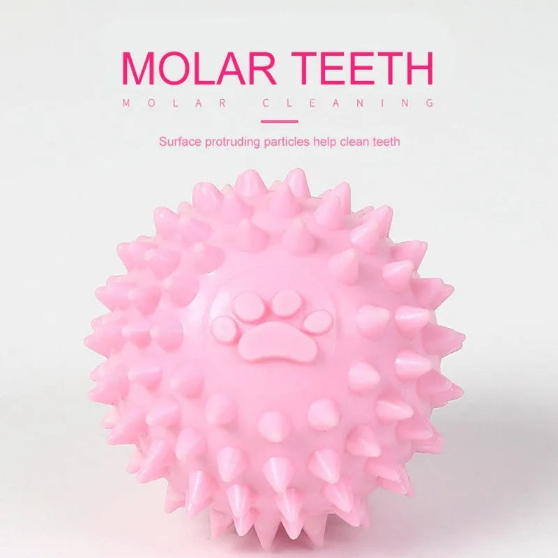 6cm blue TPR rubber dog chewing ball with textured footprint design for tooth cleaning
