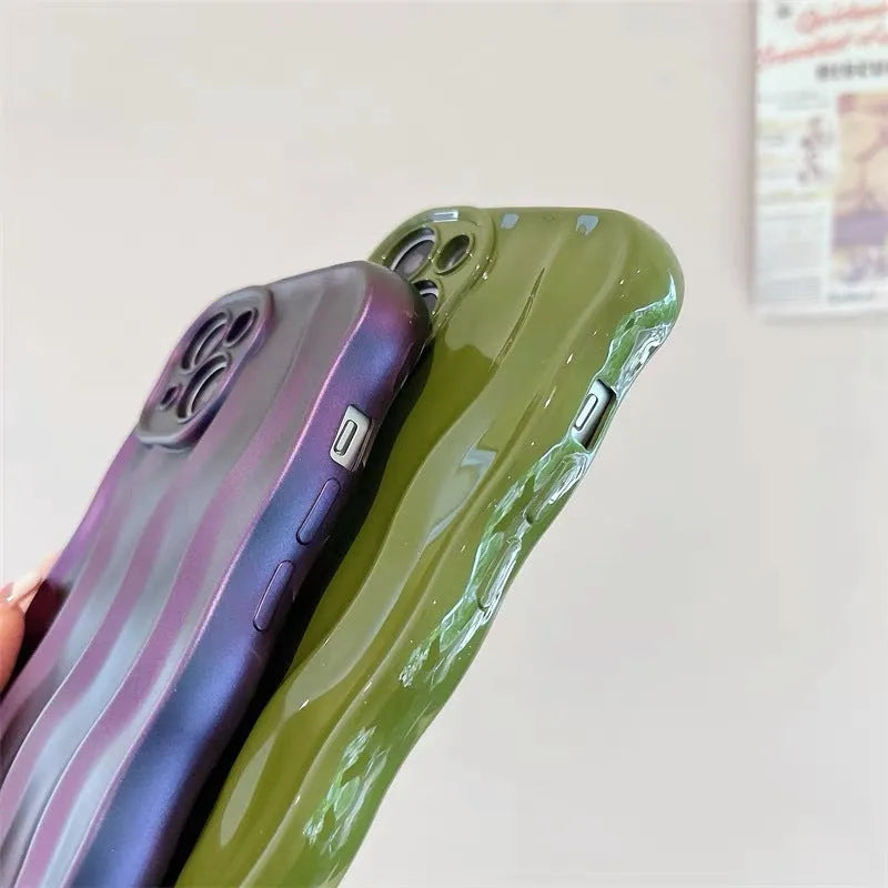 iPhone 17 silicone mobile phone case with water ripple pattern in green colour showing front and back protection