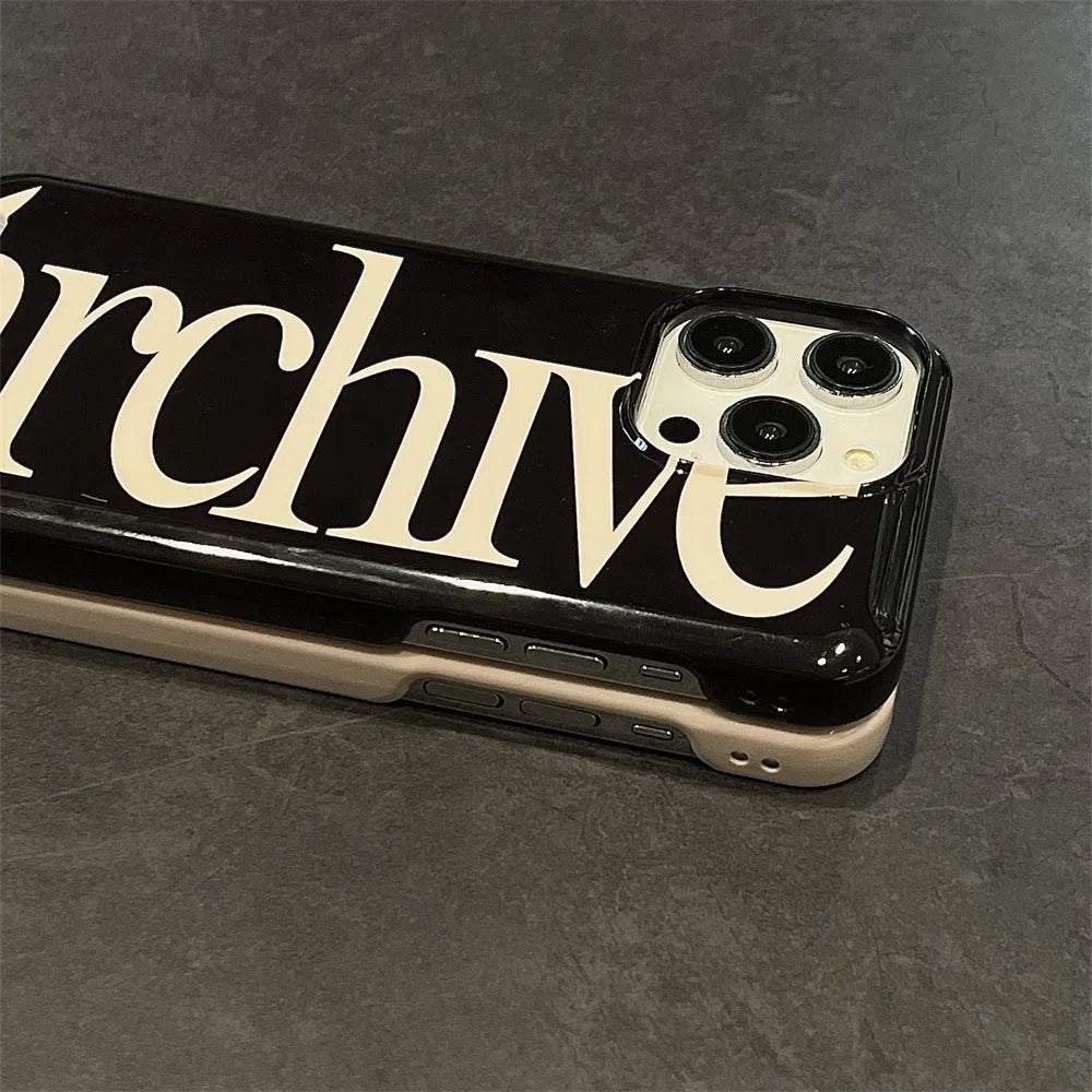 Black hard cover TPU phone case with niche letter card filin pattern for iPhone