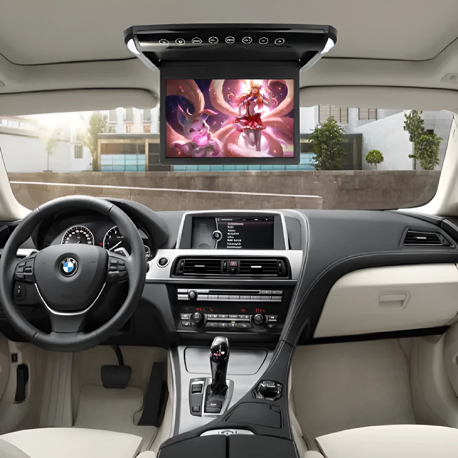 10.1 inch car ceiling monitor with HD TFT screen and dome lights in beige colour