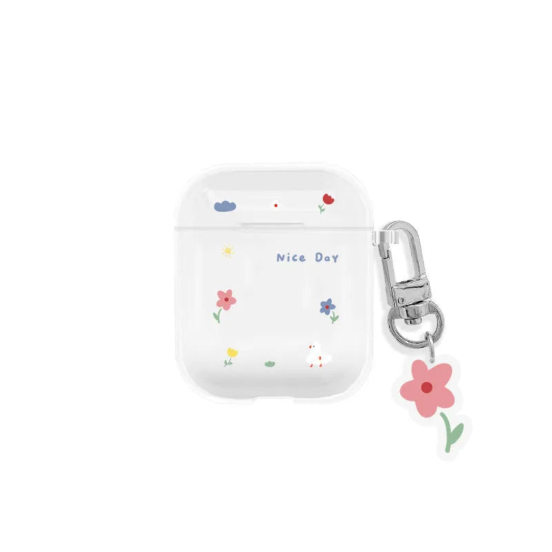 Transparent TPU soft shell case for AirPods Pro with matching pendant on white background