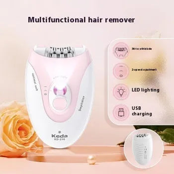 Portable USB hair removal epilator device in KEDA-216 colour with brush cleaning accessory