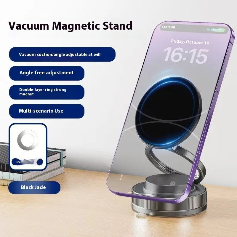 Vacuum adsorption magnetic car phone holder with N54 magnet, 7.5W, in black or white.