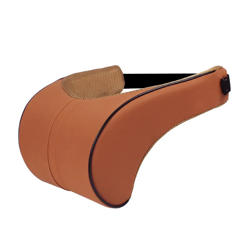 Memory foam car headrest with leather exterior in solid colour options