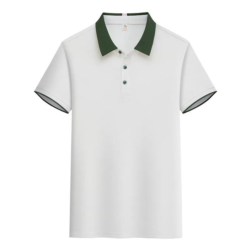 Contrast colour lapels short sleeve polo shirt in cotton blend, available in ten colours and sizes S to 6XL