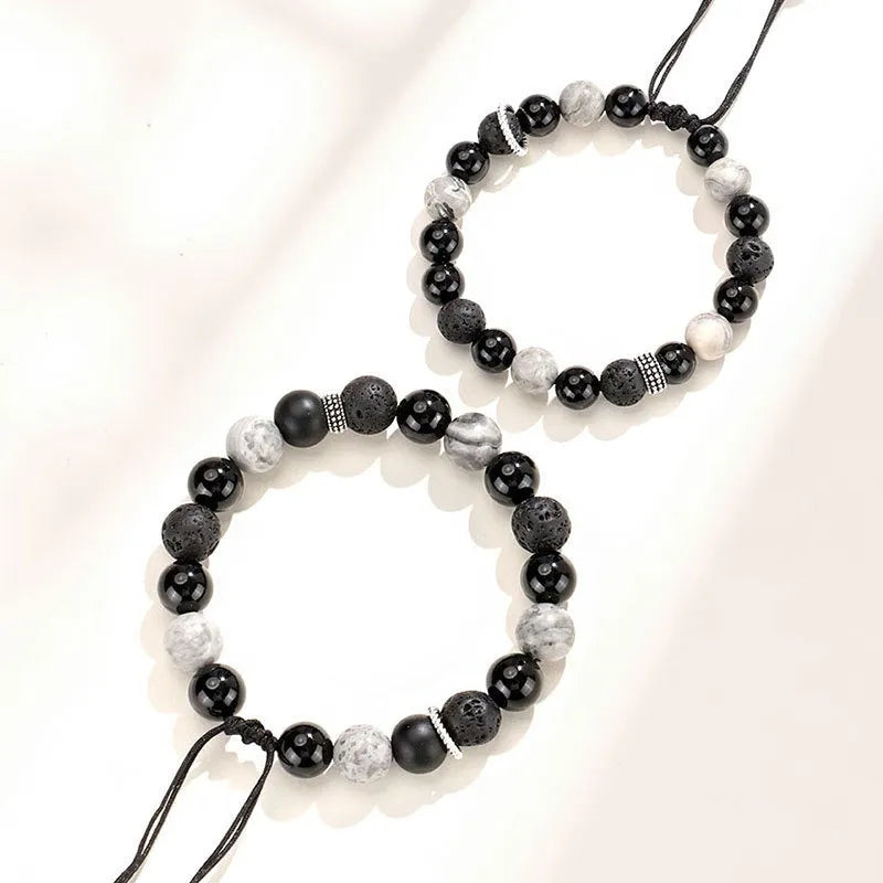 Black agate map stone volcanic bracelet in diamond shape for men and women