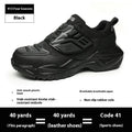 Black mens safety work shoes with steel toe cap and felt buckle closure