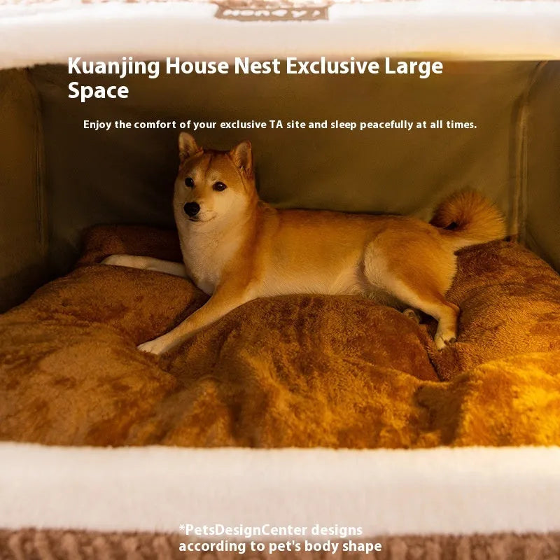 Brown bear-shaped enclosed dog bed with velvet fabric for small pets