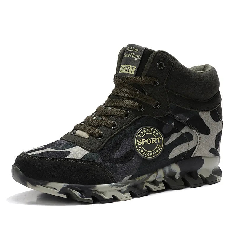 Green camouflage women's casual sneakers with canvas upper and rubber sole