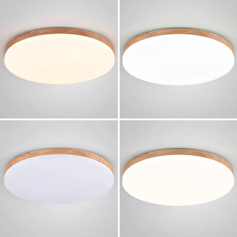Japanese minimalist ceiling lamp with wood art body and acrylic shade in three size options