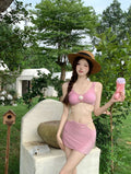 Women's black or pink three-piece polyester bikini for swimming sports