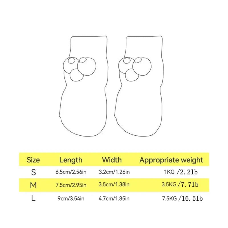 Cartoon big-eyes dog socks with anti-slip particles, cotton blend, green grey purple yellow, sizes S M L