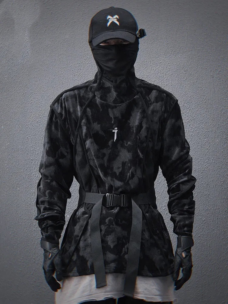 Men's tie dye printed finger turtleneck sweater in loose casual fit with drop shoulder sleeves