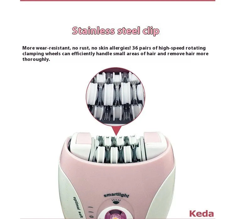 Portable USB hair removal epilator device in KEDA-216 colour with brush cleaning accessory