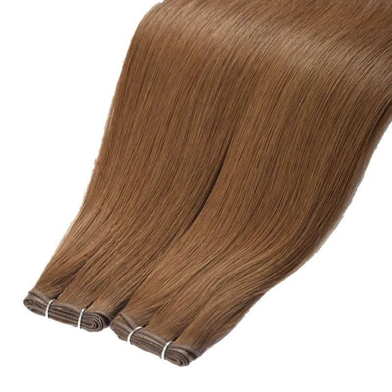 Hand-knitted real human hair weft extension in white braid style, 45-55cm lengths, 50g.