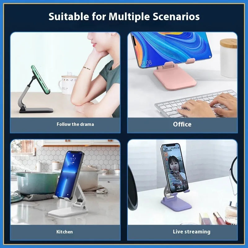 Folding portable desktop stand for mobile phones and tablets in multiple colour options