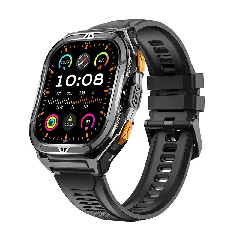 X5 smart watch in black with AMOLED display showing health metrics on wrist