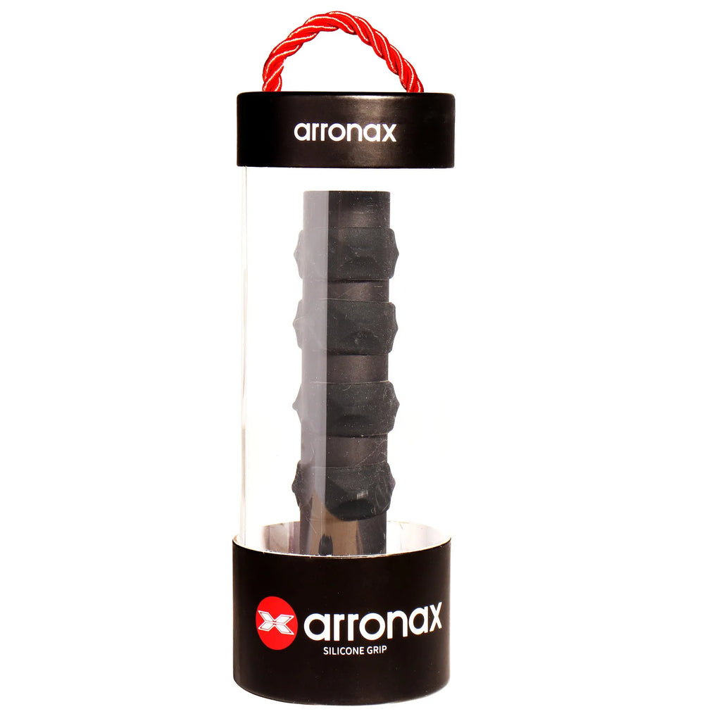 Silicone racquet hand rubber buckle in various colours, shown next to a tennis racket.