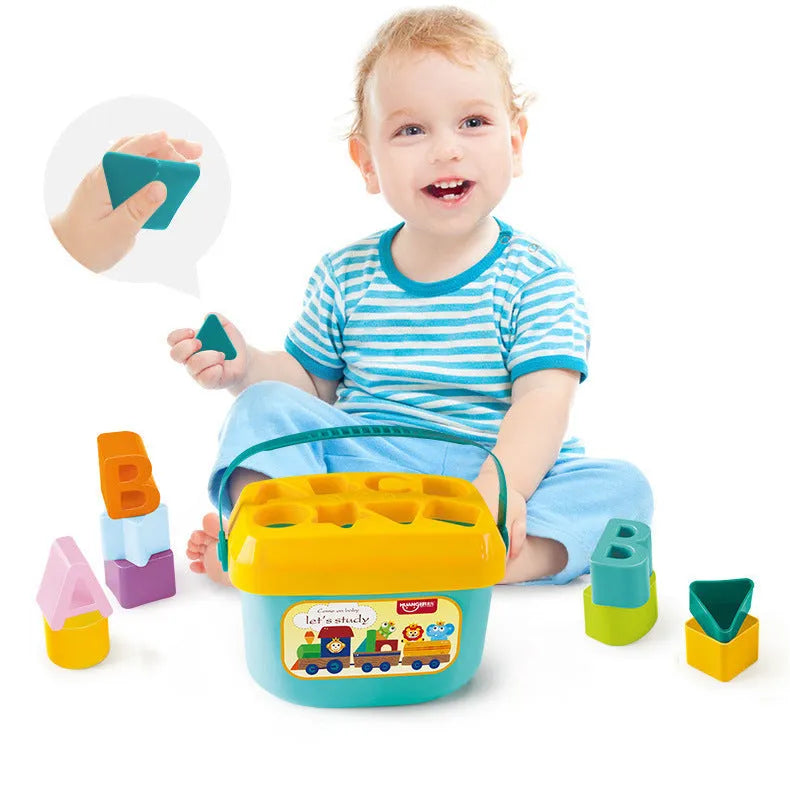 Six-sided box building blocks toy with shape matching feature, plastic, for children aged 4-6 years old, Qizhi building block box colour