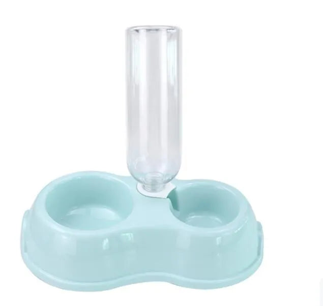 Double bowl automatic pet feeder with 360 degree rotation and tilt for cats in grey colour