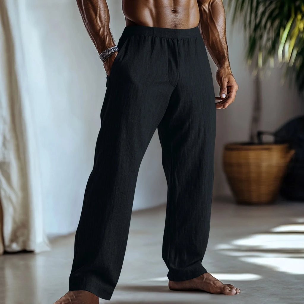 Cotton and linen straight-leg casual trousers in British style with multiple colour options