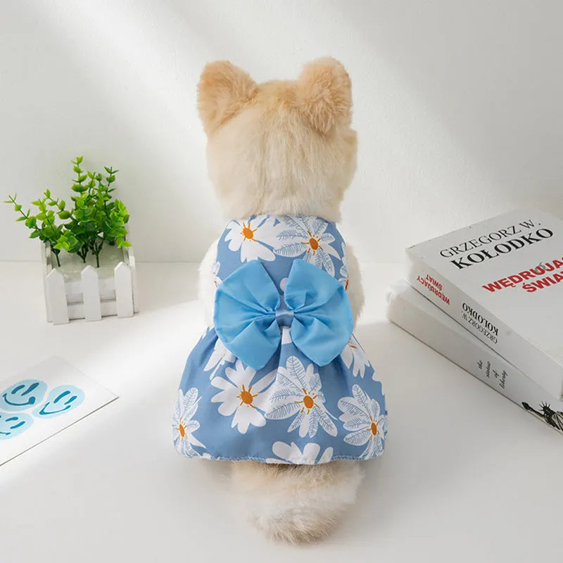 Ultra-thin floral butterfly knot pet dress for dogs and cats in multiple colour options