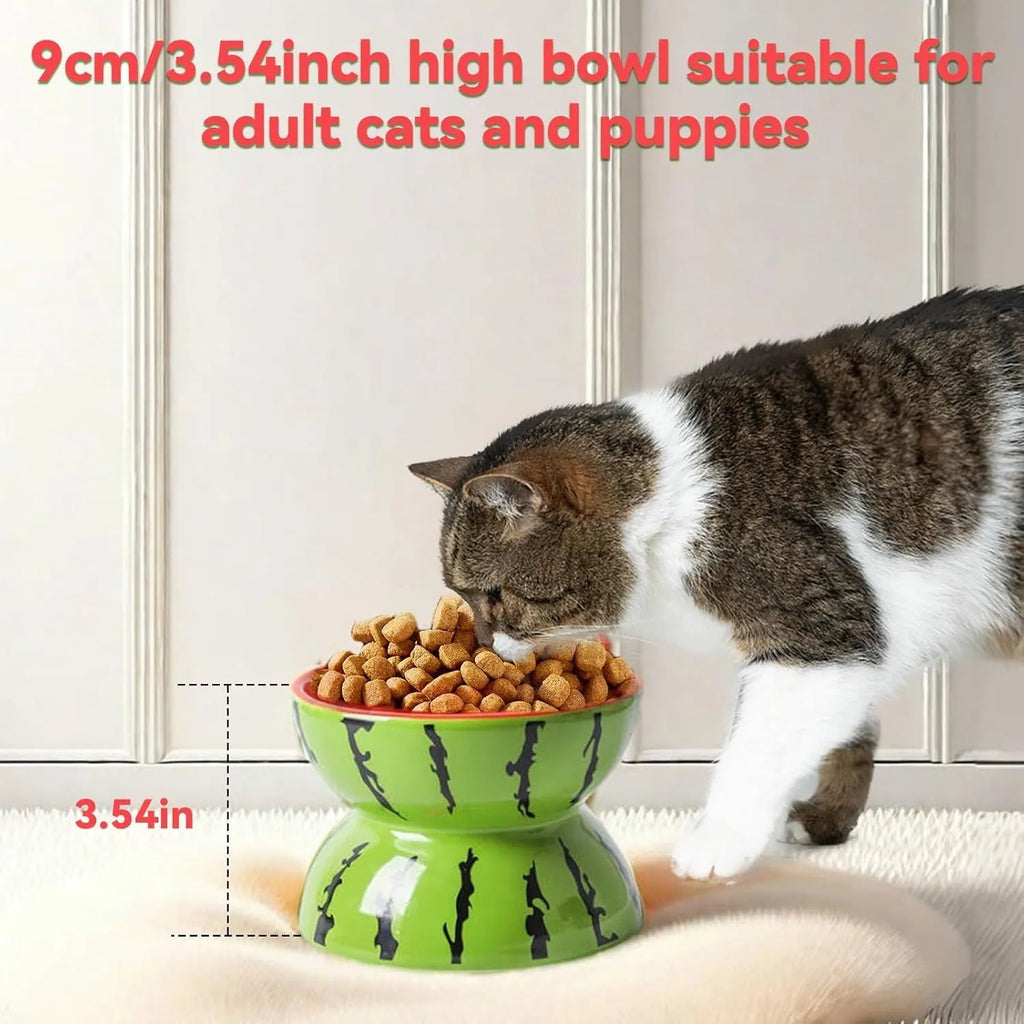 Ceramic raised cat bowl with tilted design in orange colour