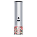 White and black electric salt and pepper grinders with USB port and clear glass jars.