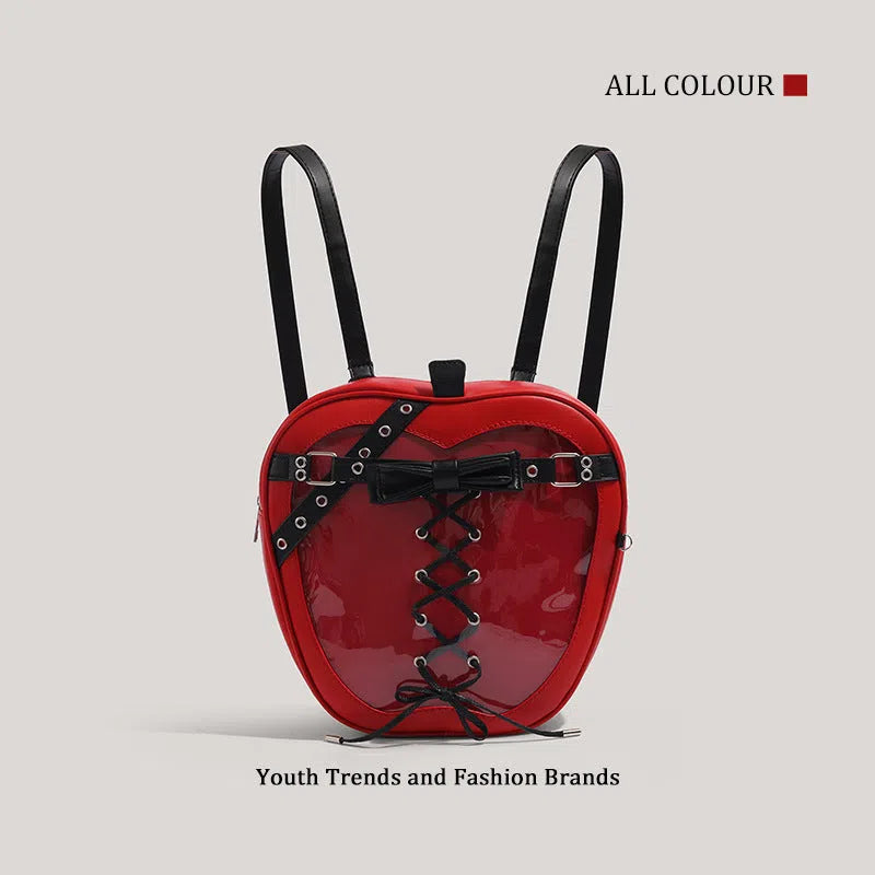Red heart-shaped PU shoulder bag with stitched seams and single strap
