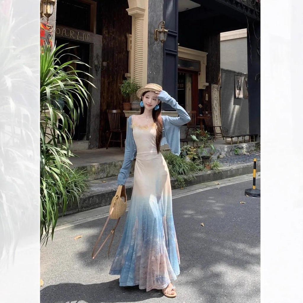 High waist fishtail midi dress in suspender dress colour with sleeveless cut and princess sleeves, sizes S M L