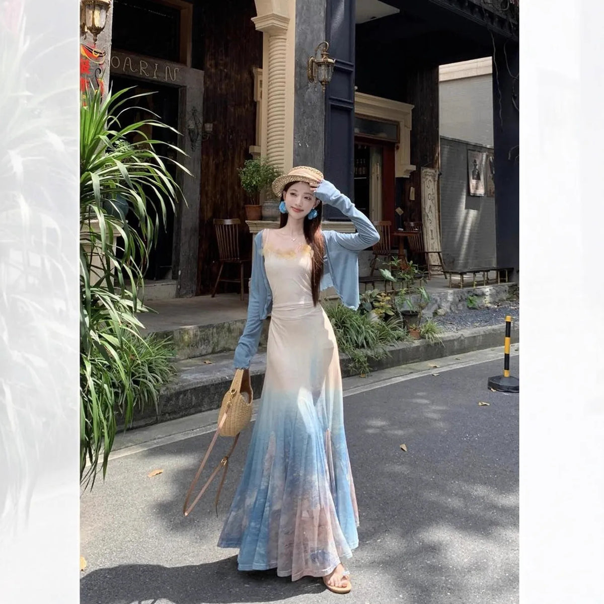 High waist fishtail midi dress in suspender dress colour with sleeveless cut and princess sleeves, sizes S M L