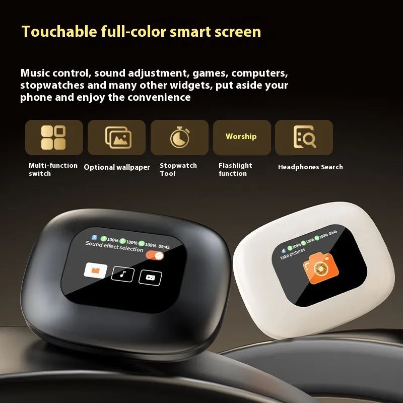 Bluetooth V5.4 open-ear OWS headset with charging case in black, 14g earphone, 15m range