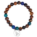 Handmade tiger eye stone bead necklace with Buddha head pendant and tassel on women model