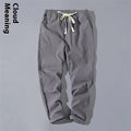 Men's cotton blend linen Tang suit cropped pants in high-waist straight-leg style