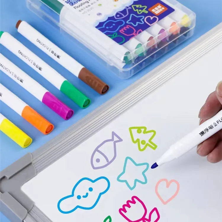 Children's 12-colour magic water floating pen set in PVC box with erasable watercolor pens and plastic shell