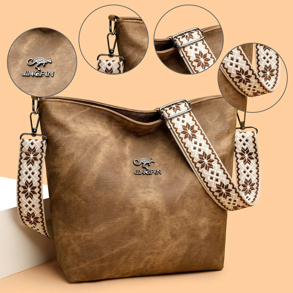 Soft PU leather crossbody shoulder bag in pink colour with large main compartment and single strap