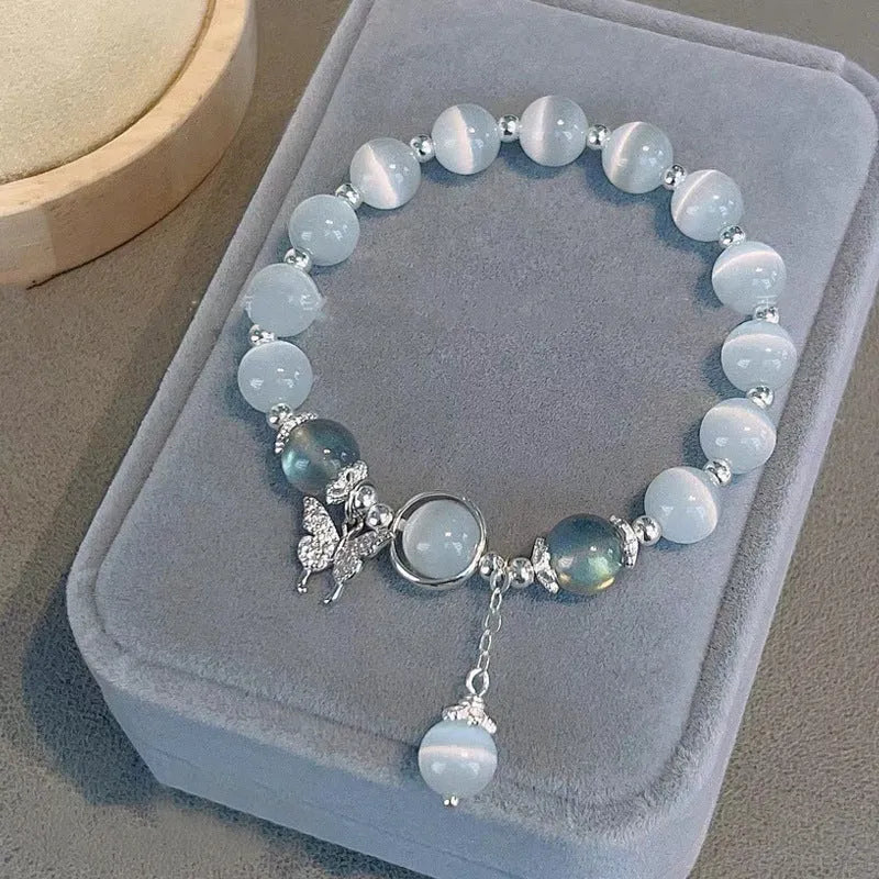 Electroplated opal cat's eye stone beaded bracelet with diamond-shaped beads for women in multiple colour variations