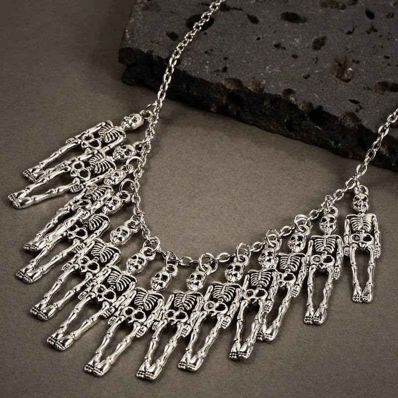 Skull and ghost claw necklace and earrings set in dark style electroplated alloy jewellery