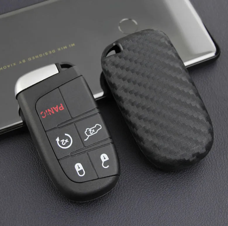 Silicone and carbon fibre pattern protective case for a Dodge Chrysler Fiat remote car key fob
