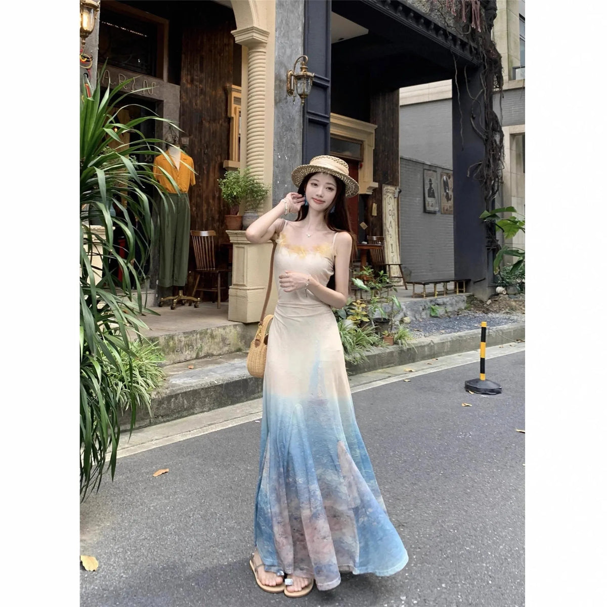 High waist fishtail midi dress in suspender dress colour with sleeveless cut and princess sleeves, sizes S M L