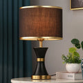Iron body table lamp with cloth shade in black, gold or white colour for bedroom lighting
