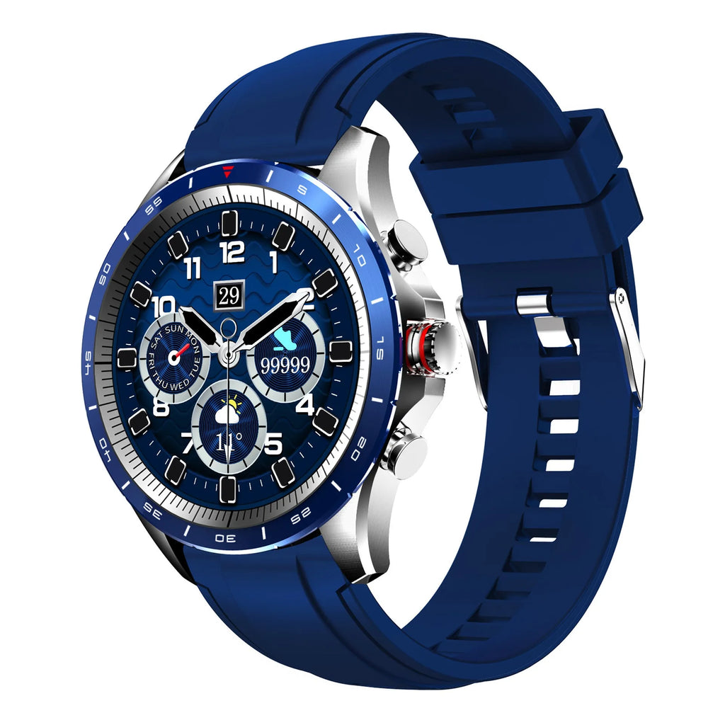 Men's smart bracelet watch with zinc alloy screen and silicone wristband in black, blue, or grey colour
