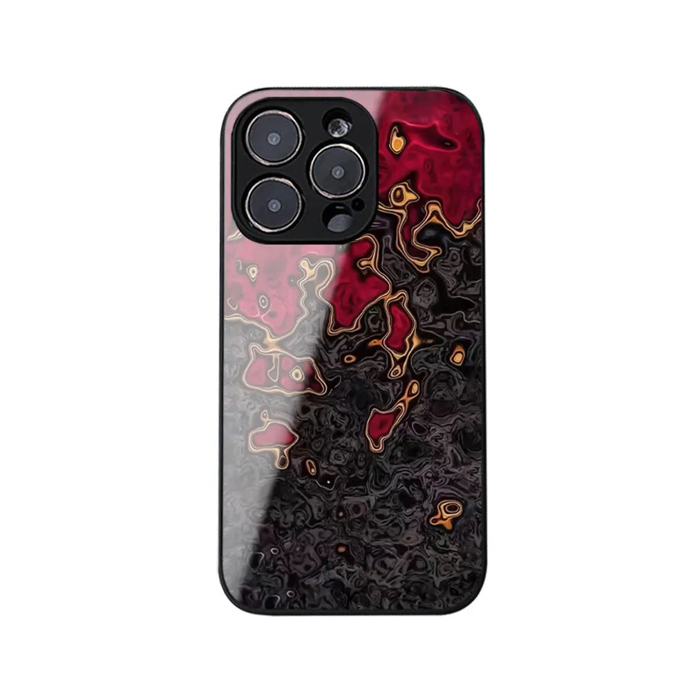 Niche dark lava glass shell mobile phone protective case in BL029 Lava black liquid glass texture