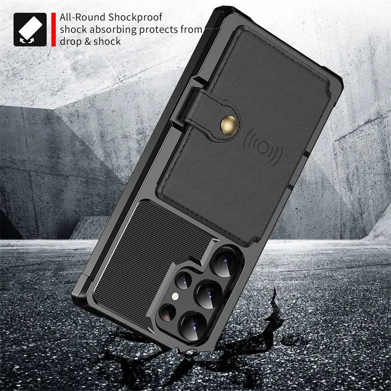 Card-inserting TPU PC protective back cover for Samsung S23 phone case in black