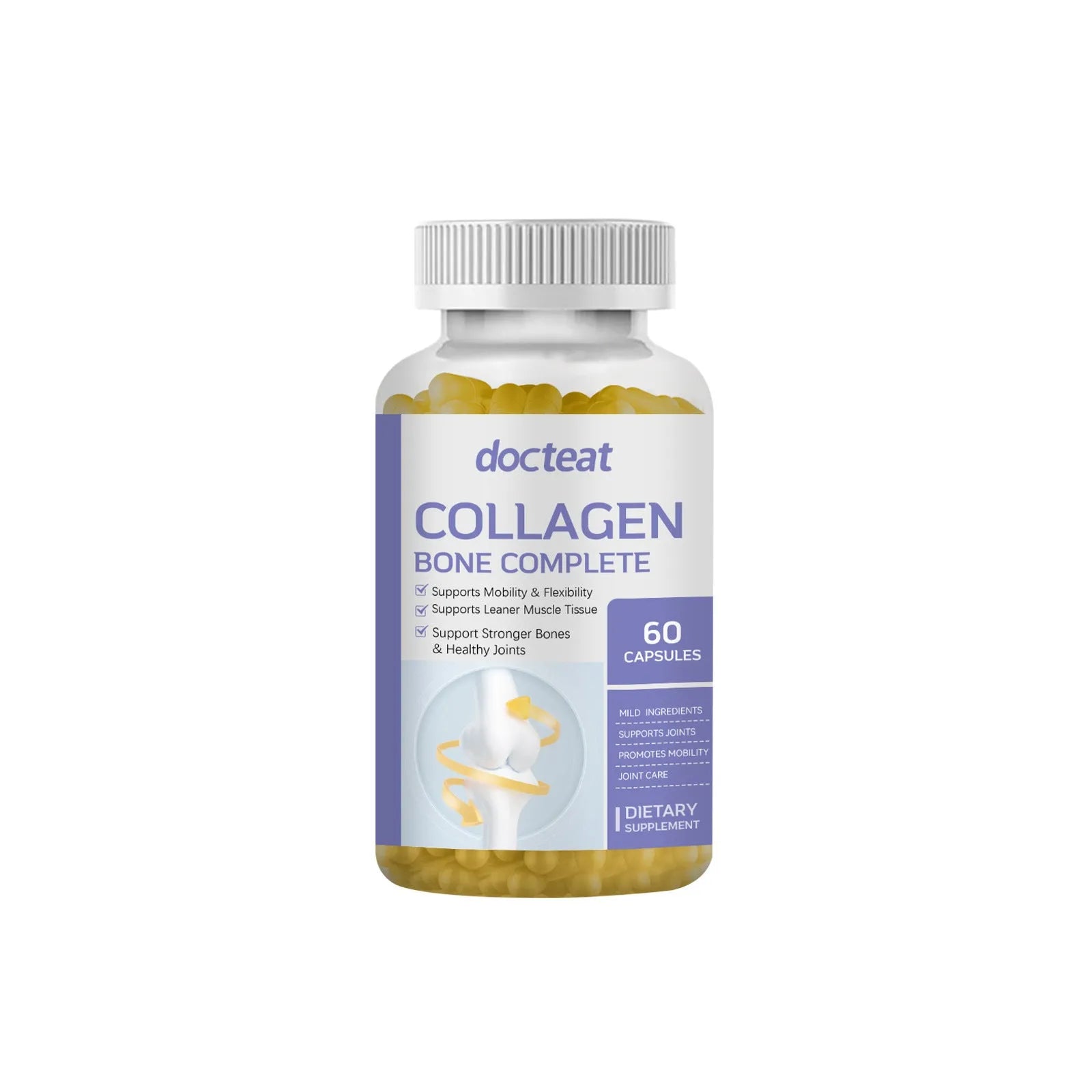 Bottle of marine collagen capsules with vitamins C, D3, K2 and calcium - 60 count
