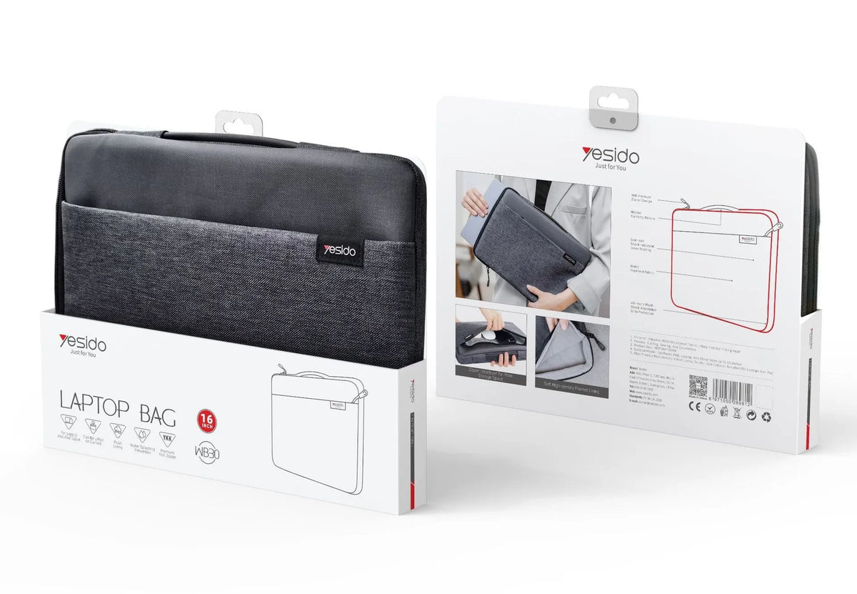 Portable laptop sleeve in 14 inch and 16 inch sizes, polyester outer, polyester cotton lining, solid colour unisex notebook bag